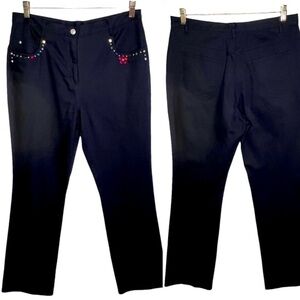 Carole Little Sport Black Embellished High Rise Stretch Straight Leg Jeans 14